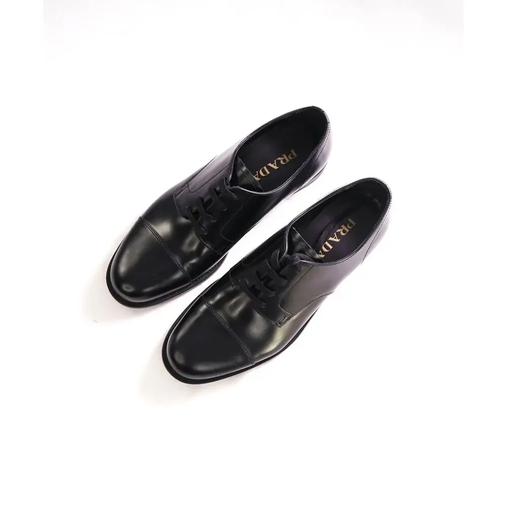 $980 PRADA - Brushed Leather Cap Toe Oxfords W Logo - 9 US (8 Prada)